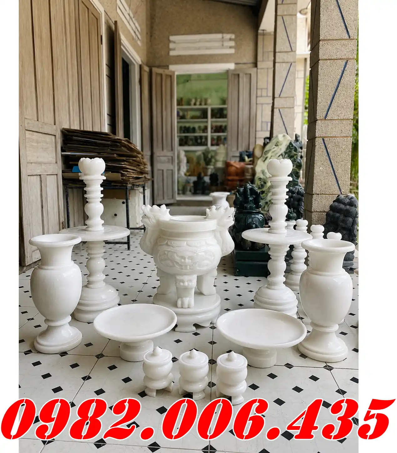 Bán bộ bát hương lọ hoa mâm quả đá tại Bắc Giang